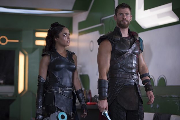 Chris Hemsworth and Tessa Thompson in Thor: Ragnarok